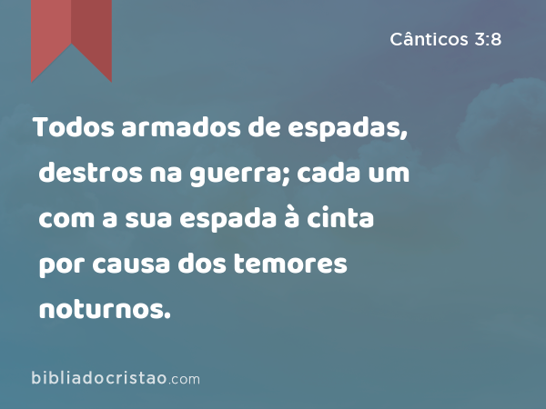 Todos armados de espadas, destros na guerra; cada um com a sua espada à cinta por causa dos temores noturnos. - Cânticos 3:8