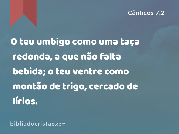 O teu umbigo como uma taça redonda, a que não falta bebida; o teu ventre como montão de trigo, cercado de lírios. - Cânticos 7:2