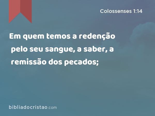 Em quem temos a redenção pelo seu sangue, a saber, a remissão dos pecados; - Colossenses 1:14