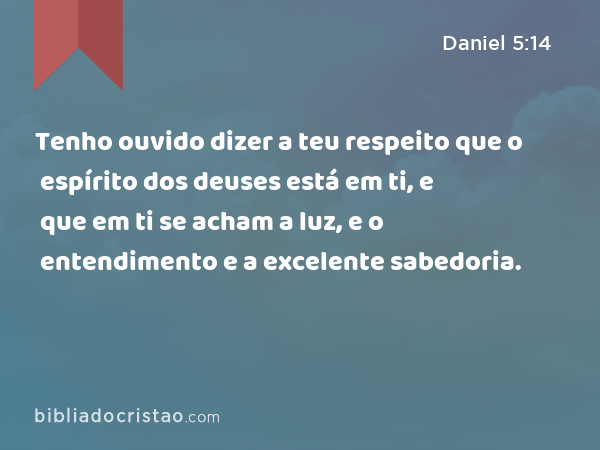 Tenho ouvido dizer a teu respeito que o espírito dos deuses está em ti, e que em ti se acham a luz, e o entendimento e a excelente sabedoria. - Daniel 5:14