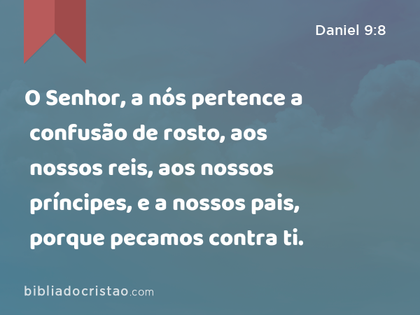 O Senhor, a nós pertence a confusão de rosto, aos nossos reis, aos nossos príncipes, e a nossos pais, porque pecamos contra ti. - Daniel 9:8