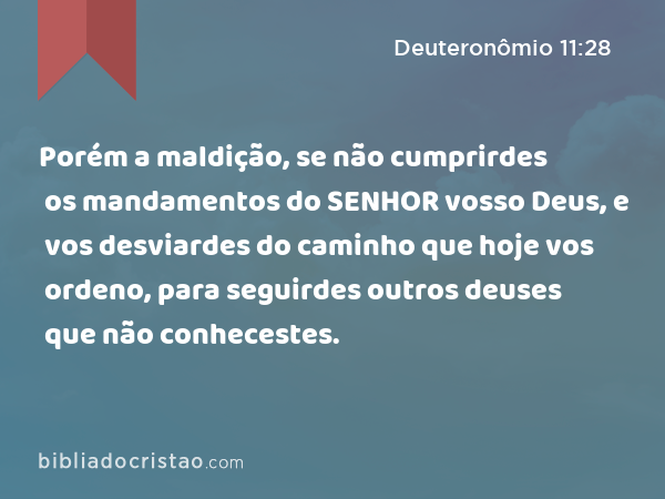 Porém a maldição, se não cumprirdes os mandamentos do SENHOR vosso Deus, e vos desviardes do caminho que hoje vos ordeno, para seguirdes outros deuses que não conhecestes. - Deuteronômio 11:28