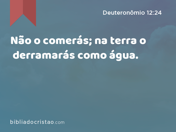 Não o comerás; na terra o derramarás como água. - Deuteronômio 12:24