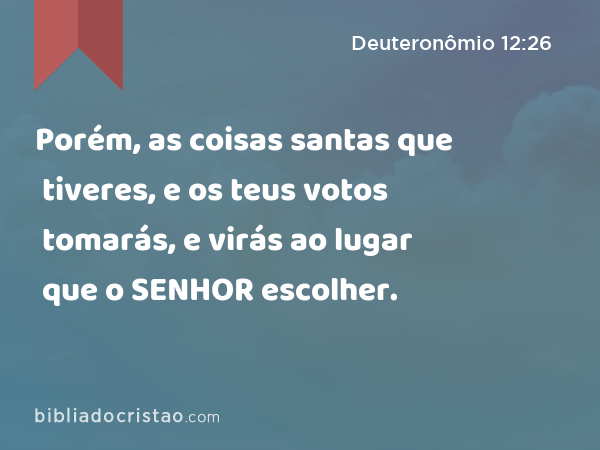 Porém, as coisas santas que tiveres, e os teus votos tomarás, e virás ao lugar que o SENHOR escolher. - Deuteronômio 12:26