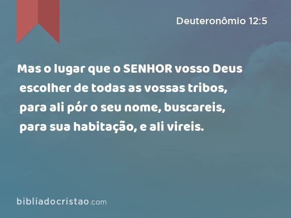 Mas o lugar que o SENHOR vosso Deus escolher de todas as vossas tribos, para ali pór o seu nome, buscareis, para sua habitação, e ali vireis. - Deuteronômio 12:5