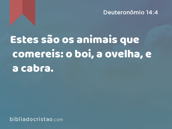 Estes são os animais que comereis: o boi, a ovelha, e a cabra. - Deuteronômio 14:4