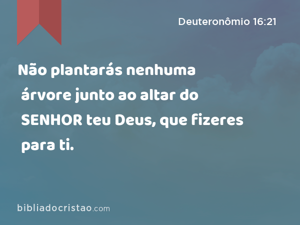 Não plantarás nenhuma árvore junto ao altar do SENHOR teu Deus, que fizeres para ti. - Deuteronômio 16:21