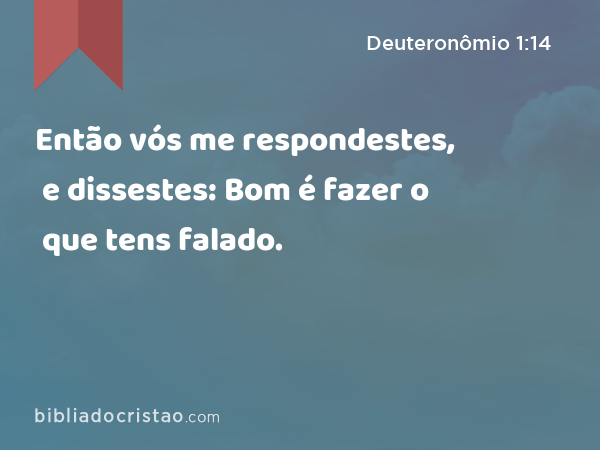 Então vós me respondestes, e dissestes: Bom é fazer o que tens falado. - Deuteronômio 1:14