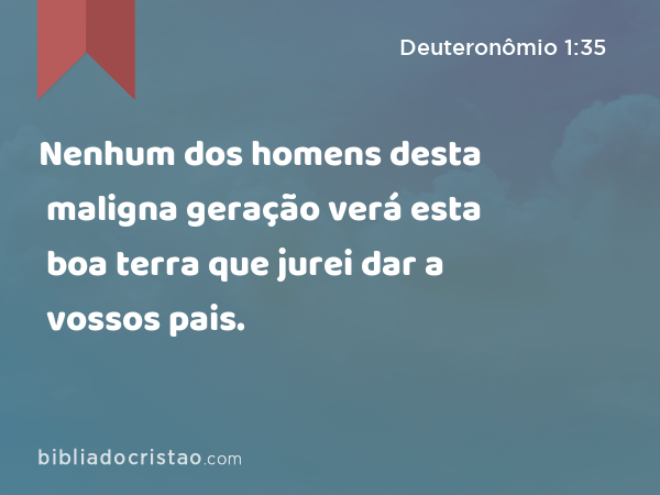 Nenhum dos homens desta maligna geração verá esta boa terra que jurei dar a vossos pais. - Deuteronômio 1:35