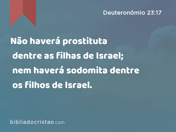 Não haverá prostituta dentre as filhas de Israel; nem haverá sodomita dentre os filhos de Israel. - Deuteronômio 23:17