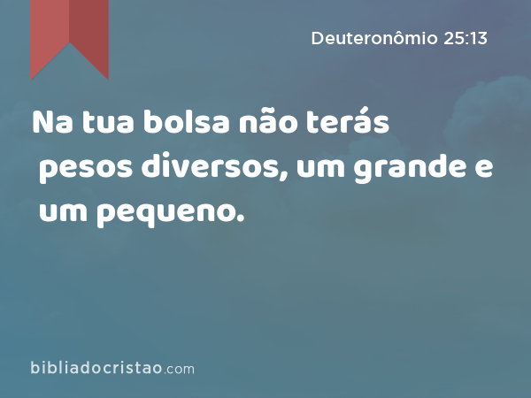 Na tua bolsa não terás pesos diversos, um grande e um pequeno. - Deuteronômio 25:13