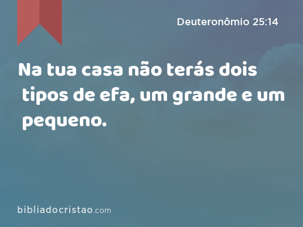 Na tua casa não terás dois tipos de efa, um grande e um pequeno. - Deuteronômio 25:14