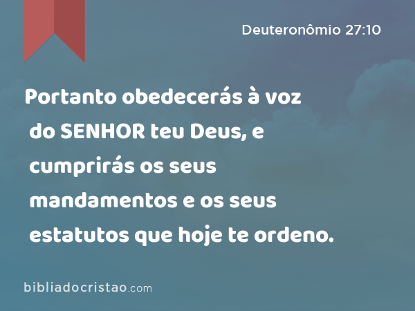 Portanto obedecerás à voz do SENHOR teu Deus, e cumprirás os seus mandamentos e os seus estatutos que hoje te ordeno. - Deuteronômio 27:10