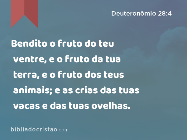 Bendito o fruto do teu ventre, e o fruto da tua terra, e o fruto dos teus animais; e as crias das tuas vacas e das tuas ovelhas. - Deuteronômio 28:4