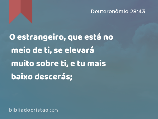 O estrangeiro, que está no meio de ti, se elevará muito sobre ti, e tu mais baixo descerás; - Deuteronômio 28:43