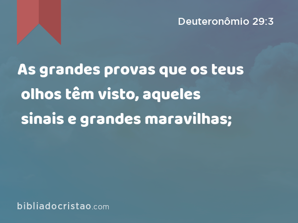 As grandes provas que os teus olhos têm visto, aqueles sinais e grandes maravilhas; - Deuteronômio 29:3