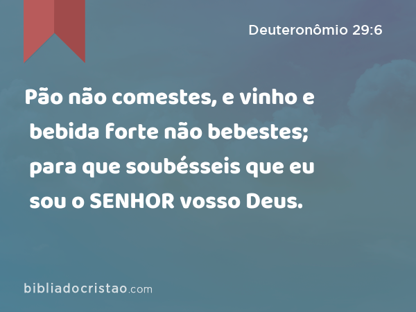 Pão não comestes, e vinho e bebida forte não bebestes; para que soubésseis que eu sou o SENHOR vosso Deus. - Deuteronômio 29:6