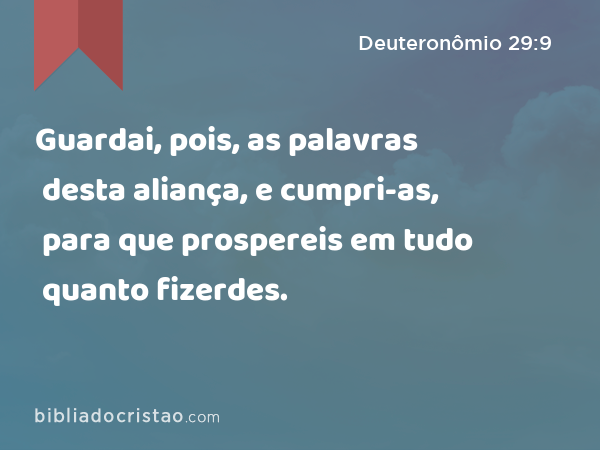 Guardai, pois, as palavras desta aliança, e cumpri-as, para que prospereis em tudo quanto fizerdes. - Deuteronômio 29:9