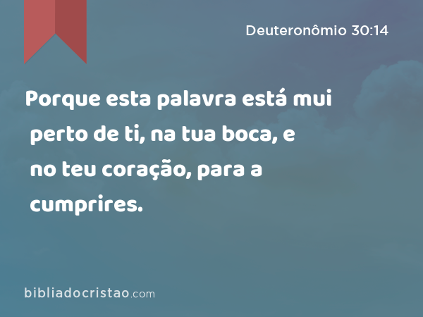 Porque esta palavra está mui perto de ti, na tua boca, e no teu coração, para a cumprires. - Deuteronômio 30:14