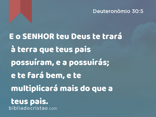 E o SENHOR teu Deus te trará à terra que teus pais possuíram, e a possuirás; e te fará bem, e te multiplicará mais do que a teus pais. - Deuteronômio 30:5