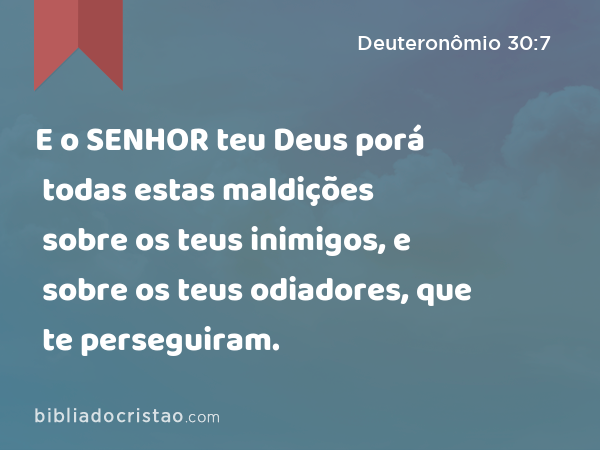 E o SENHOR teu Deus porá todas estas maldições sobre os teus inimigos, e sobre os teus odiadores, que te perseguiram. - Deuteronômio 30:7