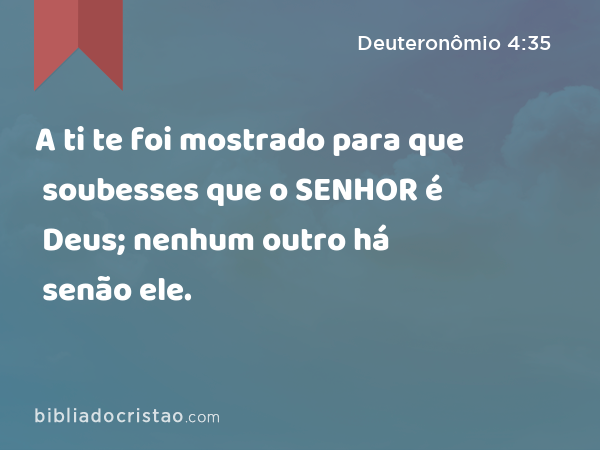 A ti te foi mostrado para que soubesses que o SENHOR é Deus; nenhum outro há senão ele. - Deuteronômio 4:35