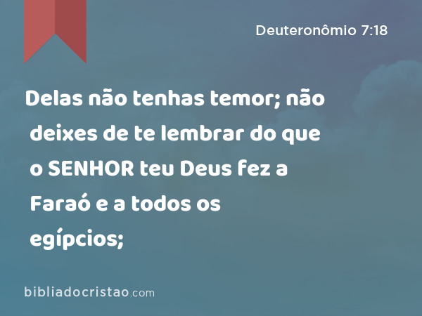 Delas não tenhas temor; não deixes de te lembrar do que o SENHOR teu Deus fez a Faraó e a todos os egípcios; - Deuteronômio 7:18