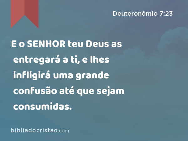 E o SENHOR teu Deus as entregará a ti, e lhes infligirá uma grande confusão até que sejam consumidas. - Deuteronômio 7:23