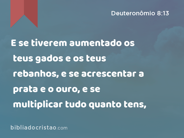 E se tiverem aumentado os teus gados e os teus rebanhos, e se acrescentar a prata e o ouro, e se multiplicar tudo quanto tens, - Deuteronômio 8:13