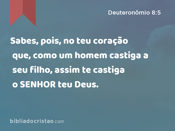 Sabes, pois, no teu coração que, como um homem castiga a seu filho, assim te castiga o SENHOR teu Deus. - Deuteronômio 8:5