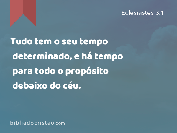 Tudo tem o seu tempo determinado, e há tempo para todo o propósito debaixo do céu. - Eclesiastes 3:1