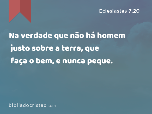 Na verdade que não há homem justo sobre a terra, que faça o bem, e nunca peque. - Eclesiastes 7:20