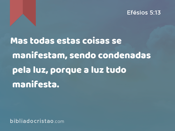 Mas todas estas coisas se manifestam, sendo condenadas pela luz, porque a luz tudo manifesta. - Efésios 5:13