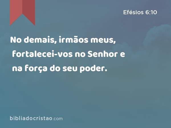 No demais, irmãos meus, fortalecei-vos no Senhor e na força do seu poder. - Efésios 6:10