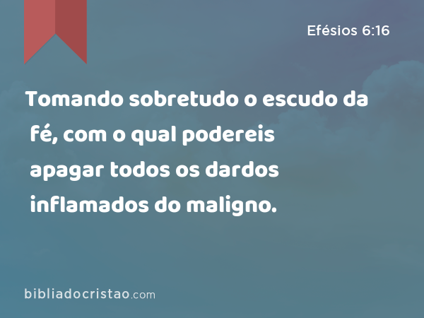 Tomando sobretudo o escudo da fé, com o qual podereis apagar todos os dardos inflamados do maligno. - Efésios 6:16