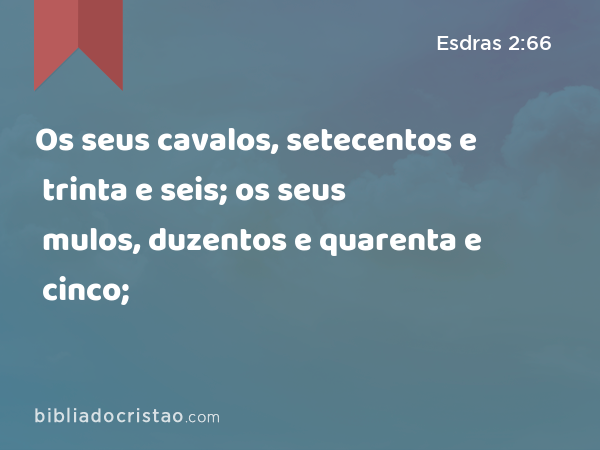 Os seus cavalos, setecentos e trinta e seis; os seus mulos, duzentos e quarenta e cinco; - Esdras 2:66