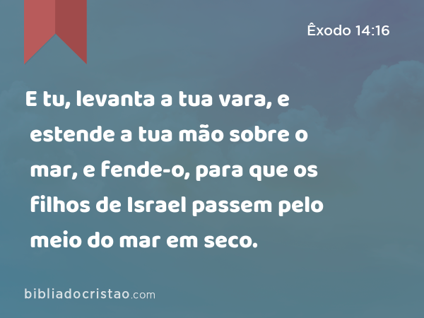 E tu, levanta a tua vara, e estende a tua mão sobre o mar, e fende-o, para que os filhos de Israel passem pelo meio do mar em seco. - Êxodo 14:16