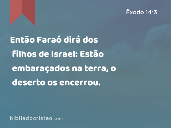 Então Faraó dirá dos filhos de Israel: Estão embaraçados na terra, o deserto os encerrou. - Êxodo 14:3