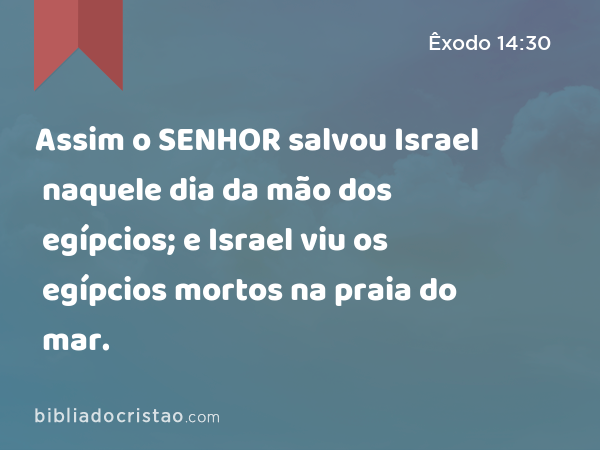 Assim o SENHOR salvou Israel naquele dia da mão dos egípcios; e Israel viu os egípcios mortos na praia do mar. - Êxodo 14:30