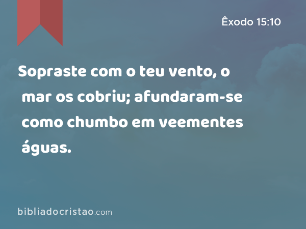 Sopraste com o teu vento, o mar os cobriu; afundaram-se como chumbo em veementes águas. - Êxodo 15:10