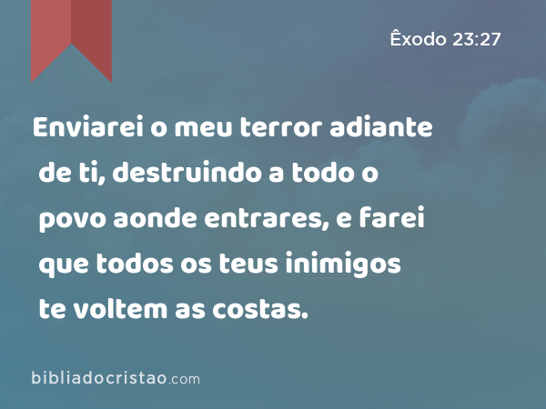 Enviarei o meu terror adiante de ti, destruindo a todo o povo aonde entrares, e farei que todos os teus inimigos te voltem as costas. - Êxodo 23:27