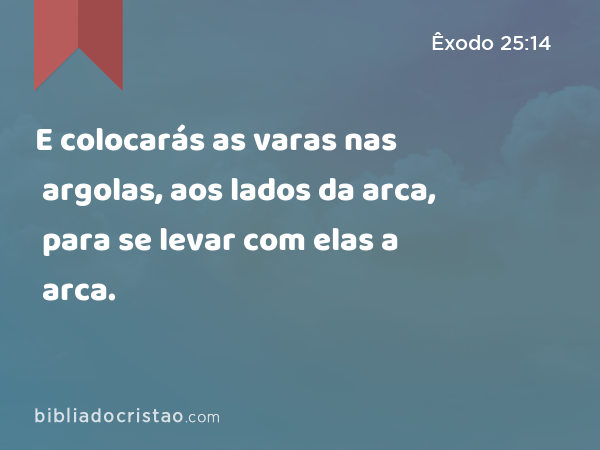 E colocarás as varas nas argolas, aos lados da arca, para se levar com elas a arca. - Êxodo 25:14