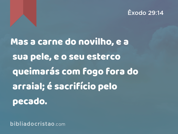 Mas a carne do novilho, e a sua pele, e o seu esterco queimarás com fogo fora do arraial; é sacrifício pelo pecado. - Êxodo 29:14