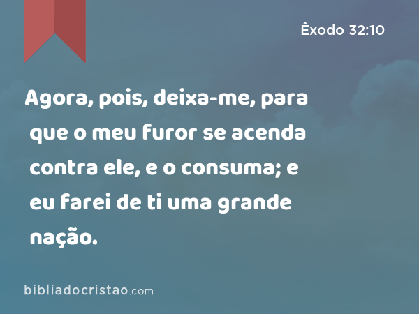 Agora, pois, deixa-me, para que o meu furor se acenda contra ele, e o consuma; e eu farei de ti uma grande nação. - Êxodo 32:10