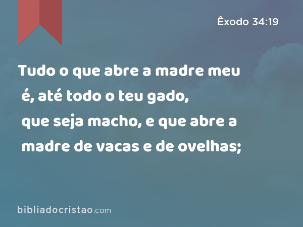 Tudo o que abre a madre meu é, até todo o teu gado, que seja macho, e que abre a madre de vacas e de ovelhas; - Êxodo 34:19