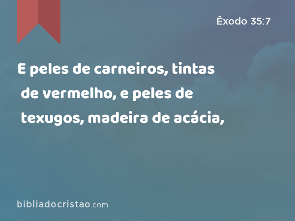 E peles de carneiros, tintas de vermelho, e peles de texugos, madeira de acácia, - Êxodo 35:7