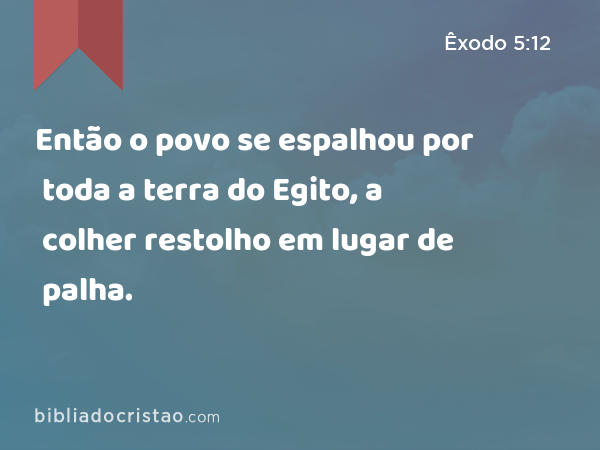 Então o povo se espalhou por toda a terra do Egito, a colher restolho em lugar de palha. - Êxodo 5:12