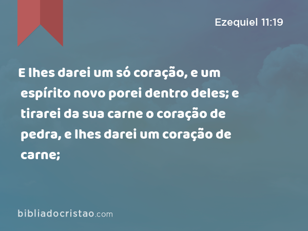 E lhes darei um só coração, e um espírito novo porei dentro deles; e tirarei da sua carne o coração de pedra, e lhes darei um coração de carne; - Ezequiel 11:19