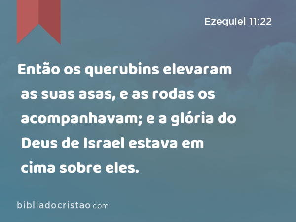 Então os querubins elevaram as suas asas, e as rodas os acompanhavam; e a glória do Deus de Israel estava em cima sobre eles. - Ezequiel 11:22