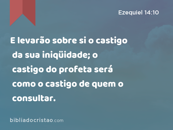 E levarão sobre si o castigo da sua iniqüidade; o castigo do profeta será como o castigo de quem o consultar. - Ezequiel 14:10